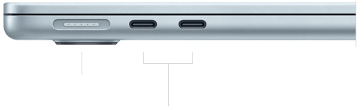 MacBook Air, closed, left side, showing MagSafe and two Thunderbolt ports